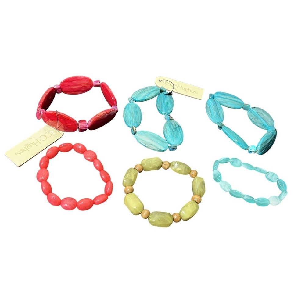 CC Hughes Women's Beaded Stretch Bracelet Lot Fashion Jewelry Red Teal Green New